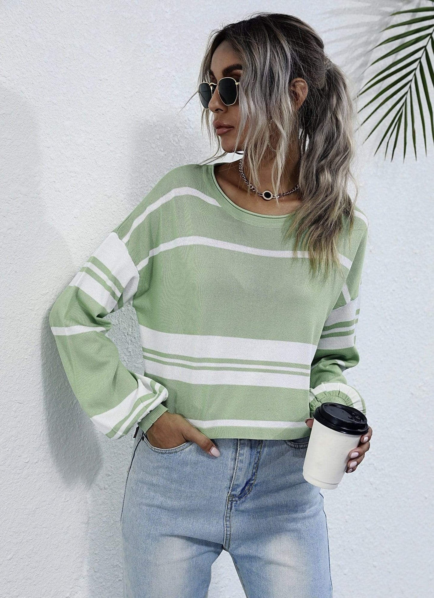 Bishop Sleeve Striped Sweater