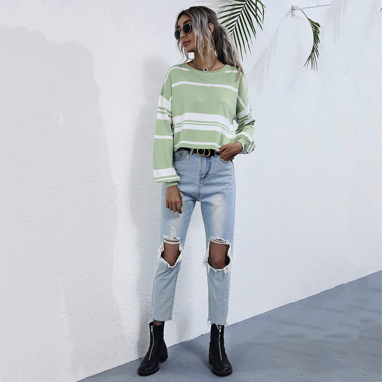 Bishop Sleeve Striped Sweater