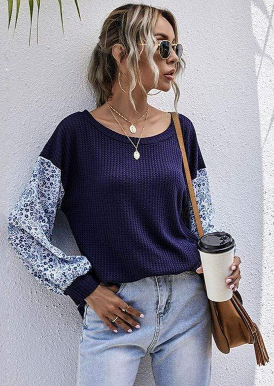 Two Tone Floral Print Sweater