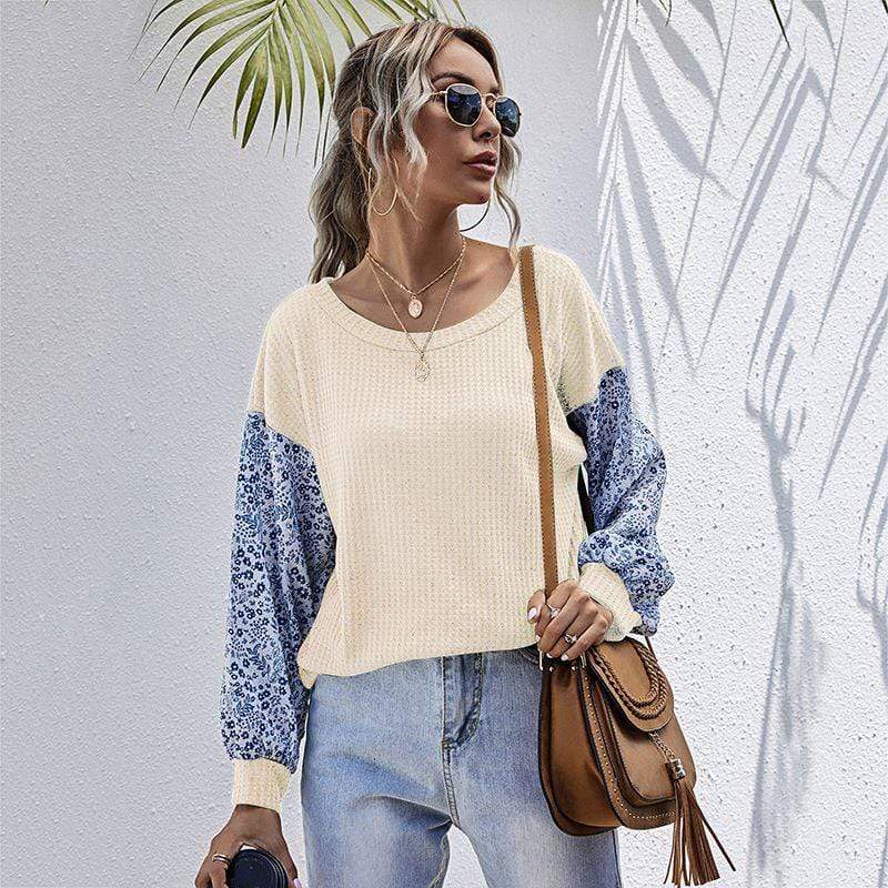 Two Tone Floral Print Sweater