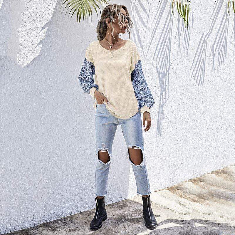 Two Tone Floral Print Sweater