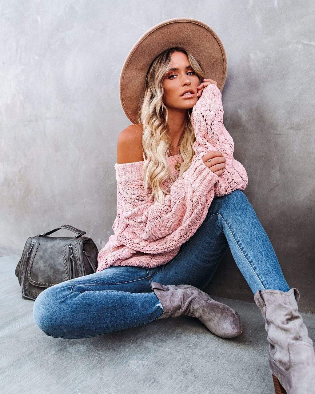 Off Shoulder Cable Knit Sweater