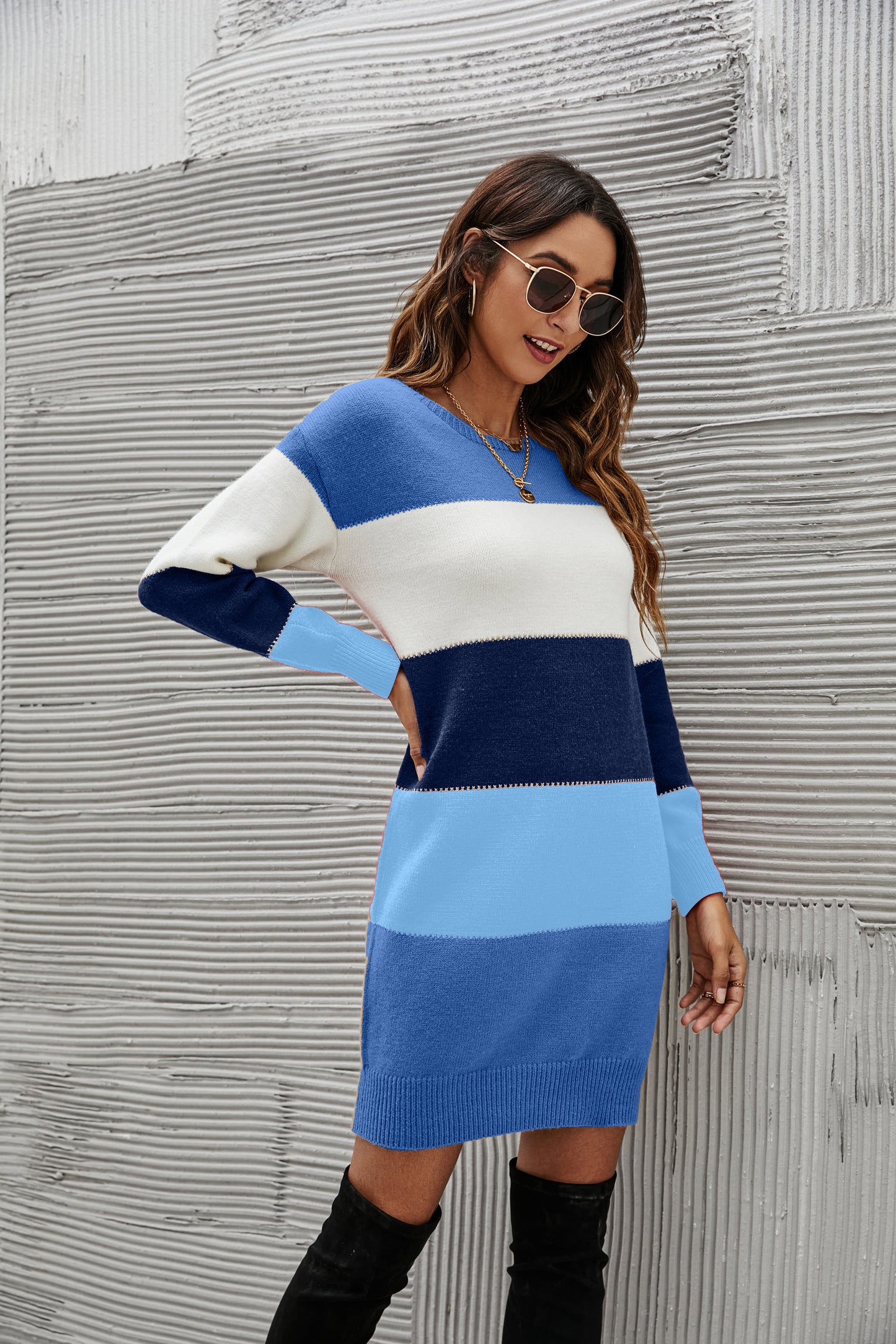 Color Block Striped Sweater Dress