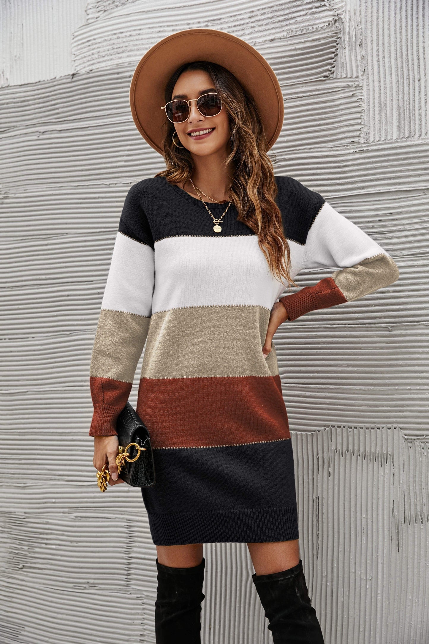 Color Block Striped Sweater Dress