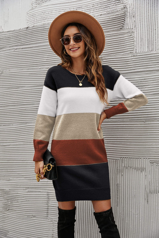 Color Block Striped Sweater Dress