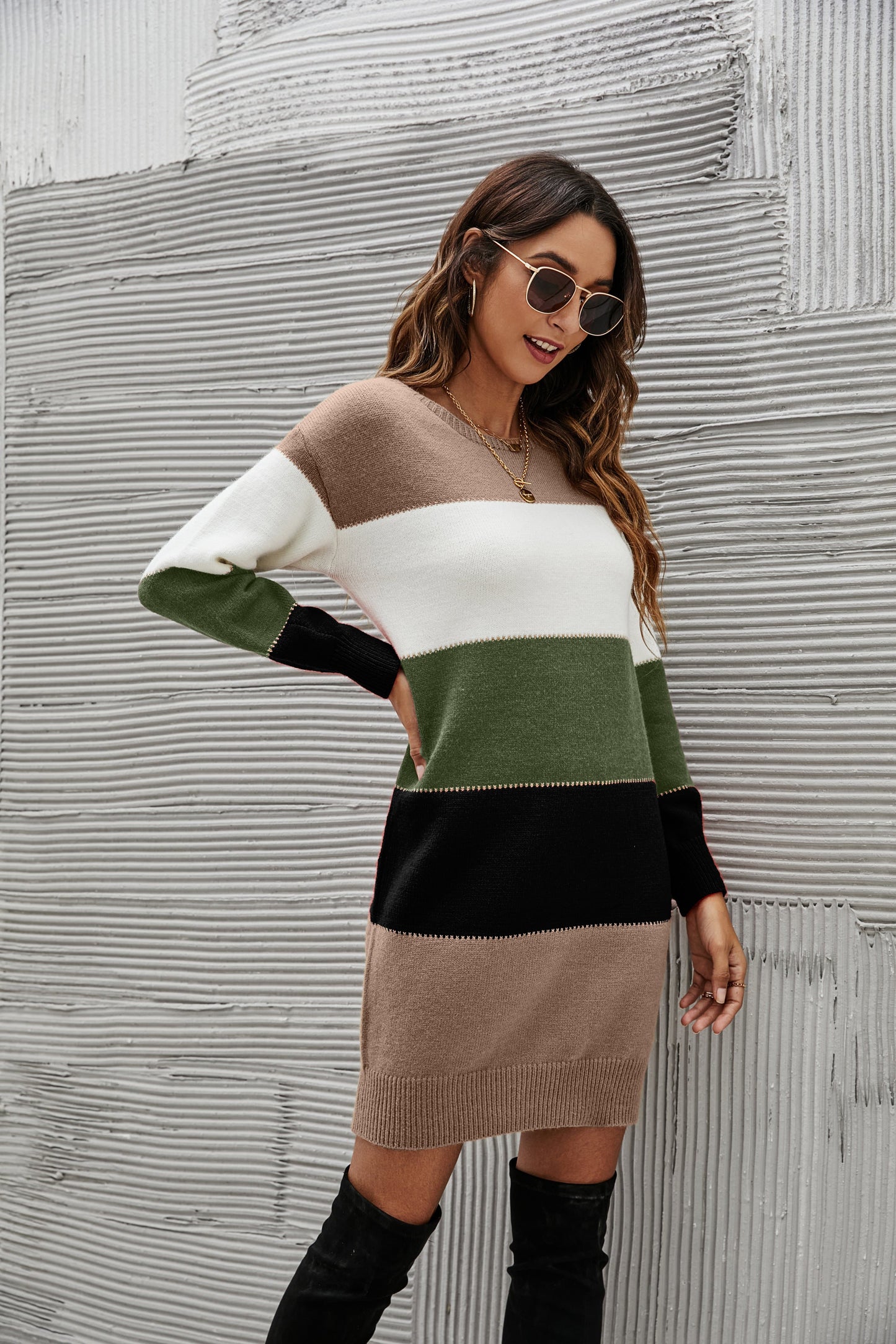 Color Block Striped Sweater Dress