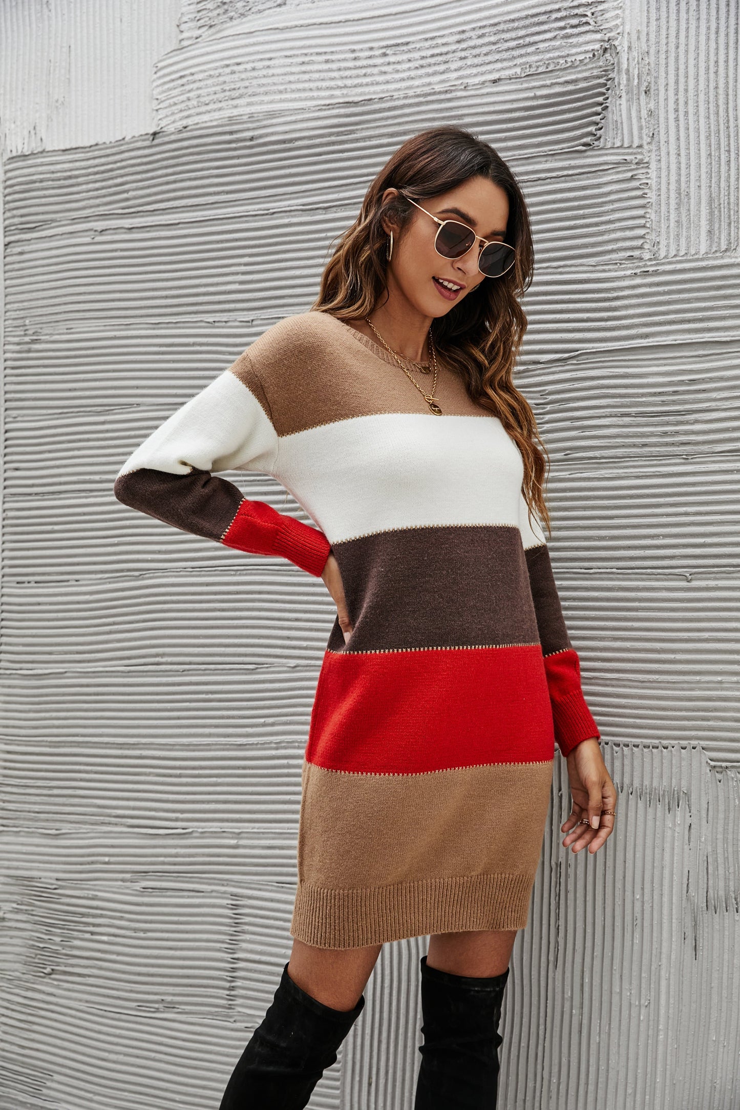Color Block Striped Sweater Dress