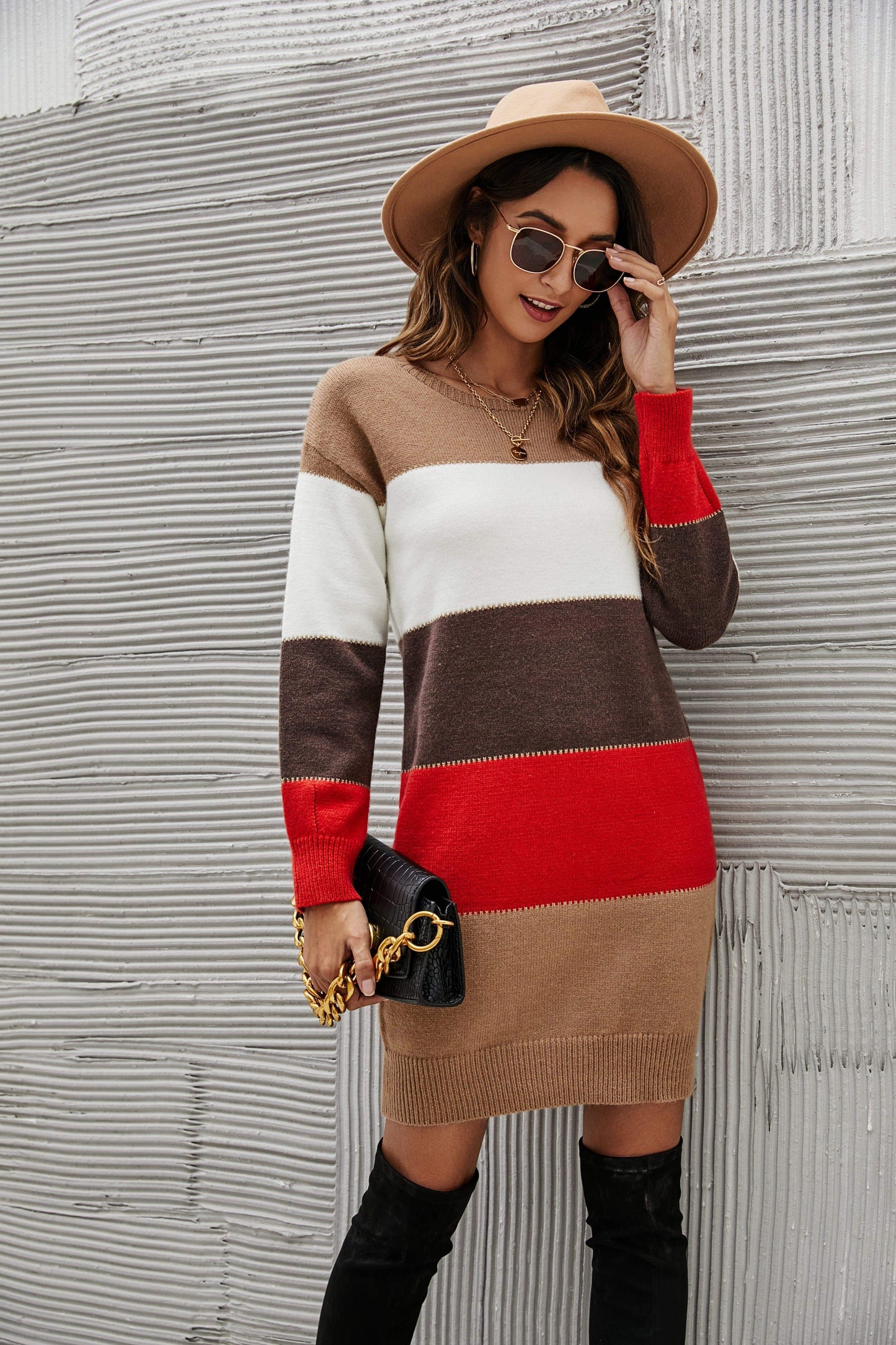 Color Block Striped Sweater Dress