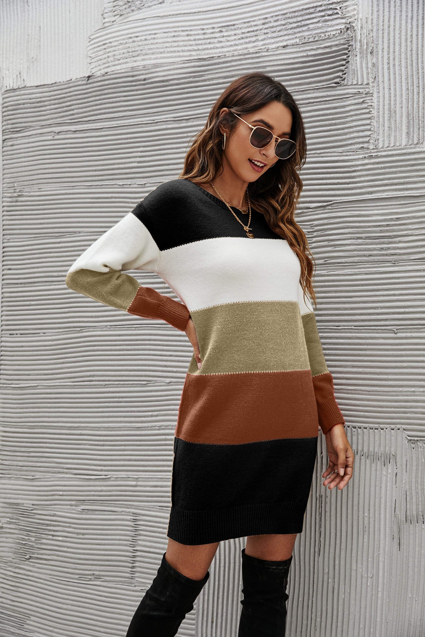 Color Block Striped Sweater Dress