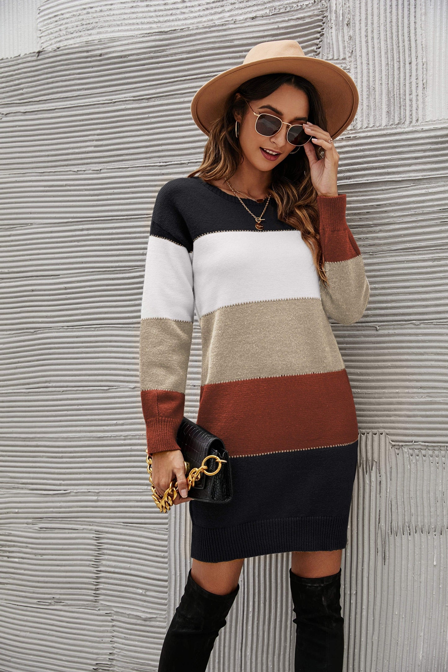 Color Block Striped Sweater Dress