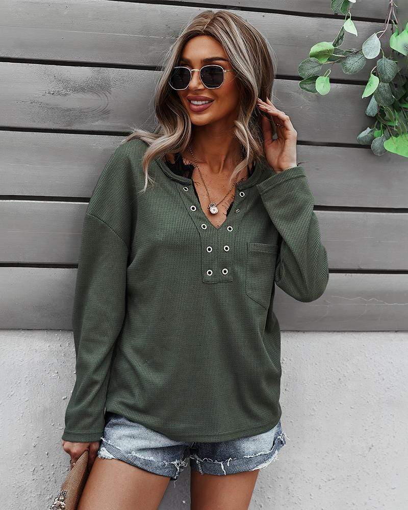 Faux Button Placket Sweater