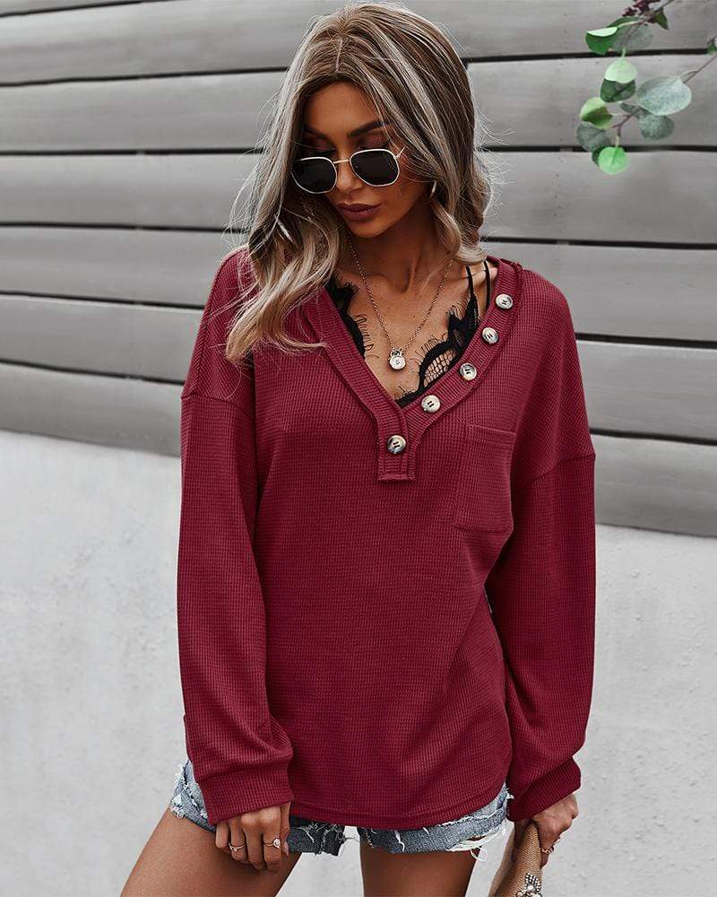 Waffle Knit Patch Pocket Sweater