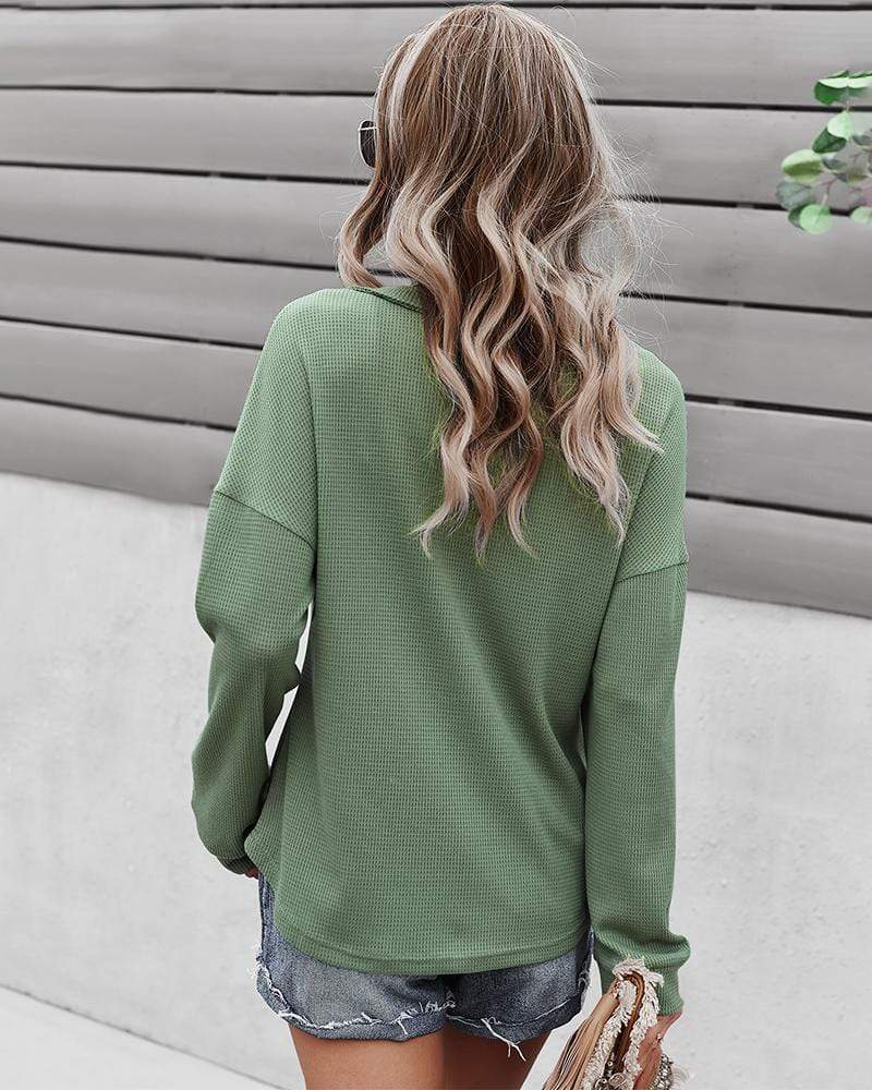 Waffle Knit Patch Pocket Sweater