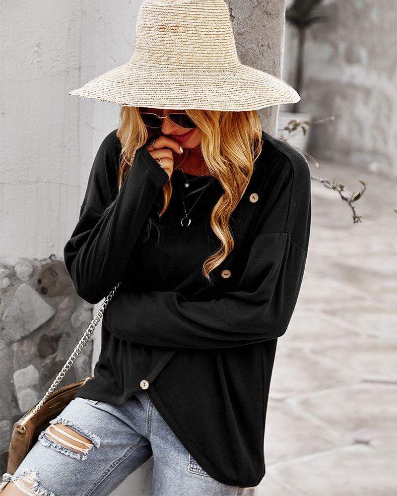 Asymmetrical Hem Button Sweater