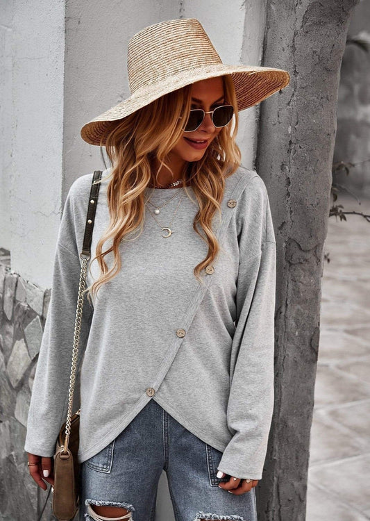 Asymmetrical Hem Button Sweater