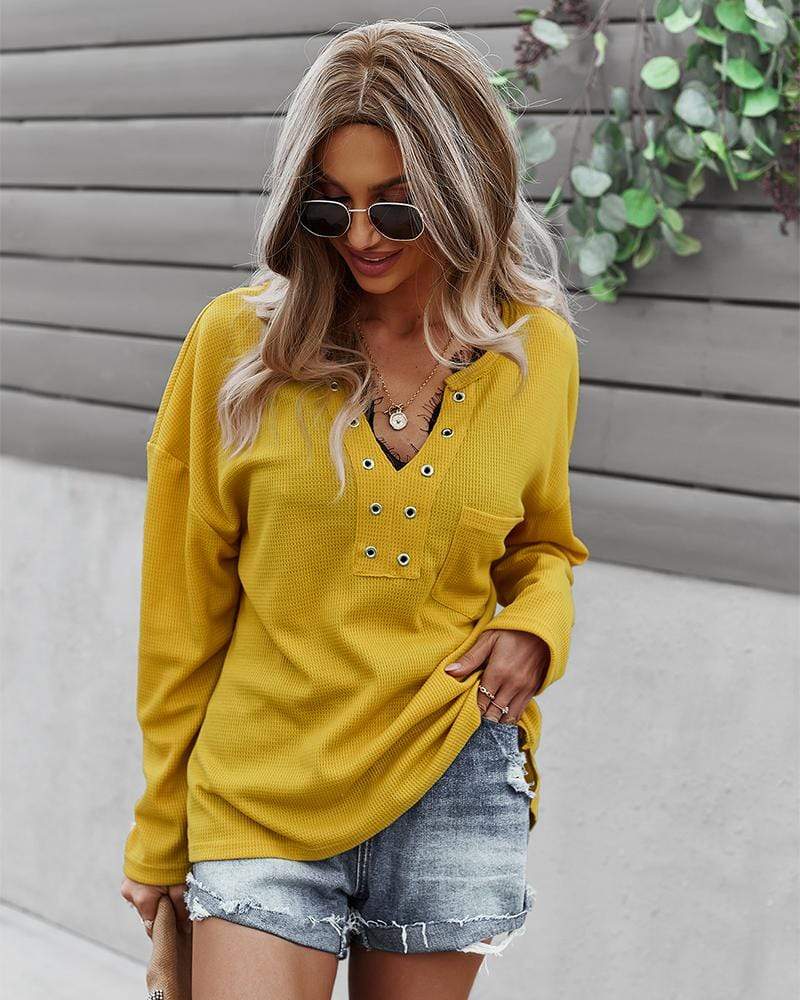 Faux Button Placket Sweater