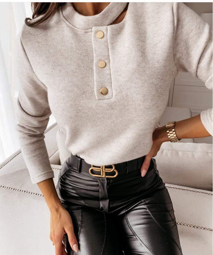 Choker Neck Contrast Button Sweater