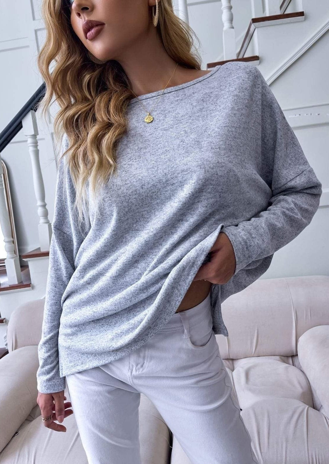 Solid Boat Neck Sweatshirt