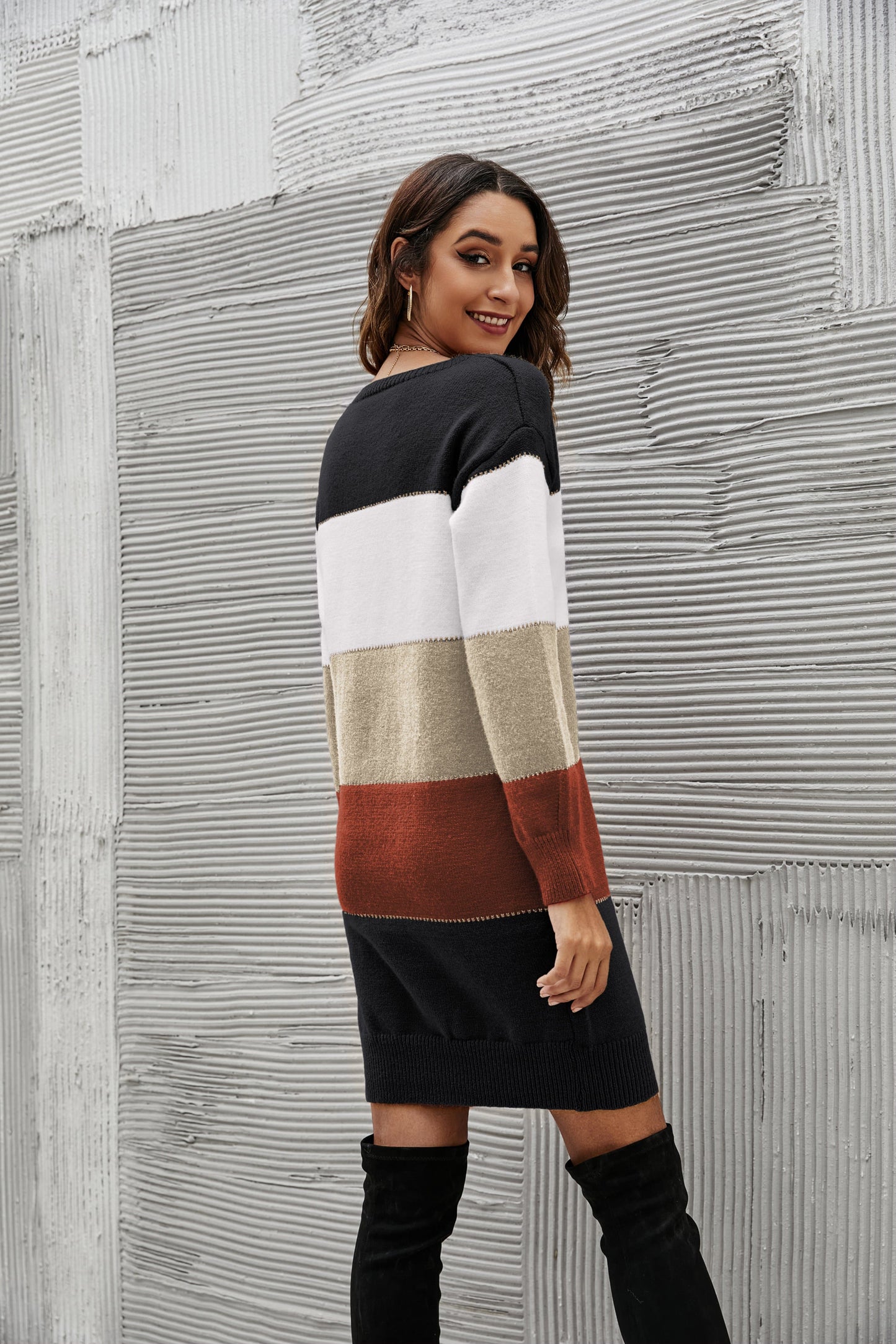 Color Block Striped Sweater Dress