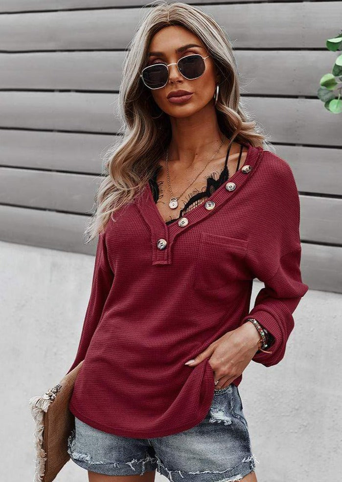 Waffle Knit Patch Pocket Sweater