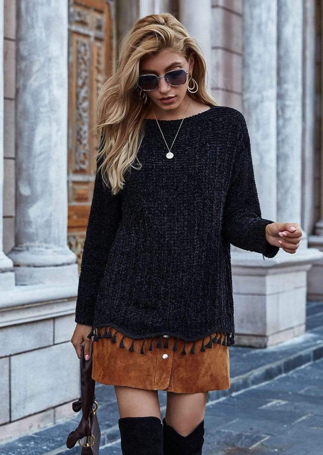 Soft Knit Tassel Hem Sweater