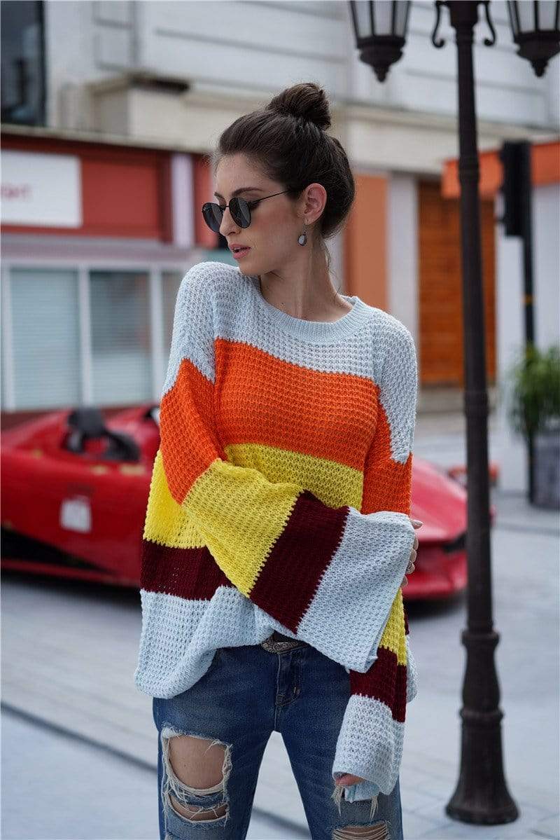 Striped Color Block Light Knit Sweater