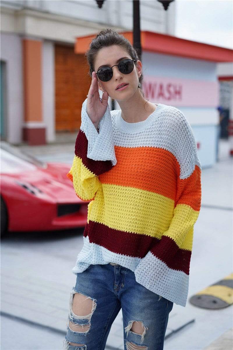 Striped Color Block Light Knit Sweater