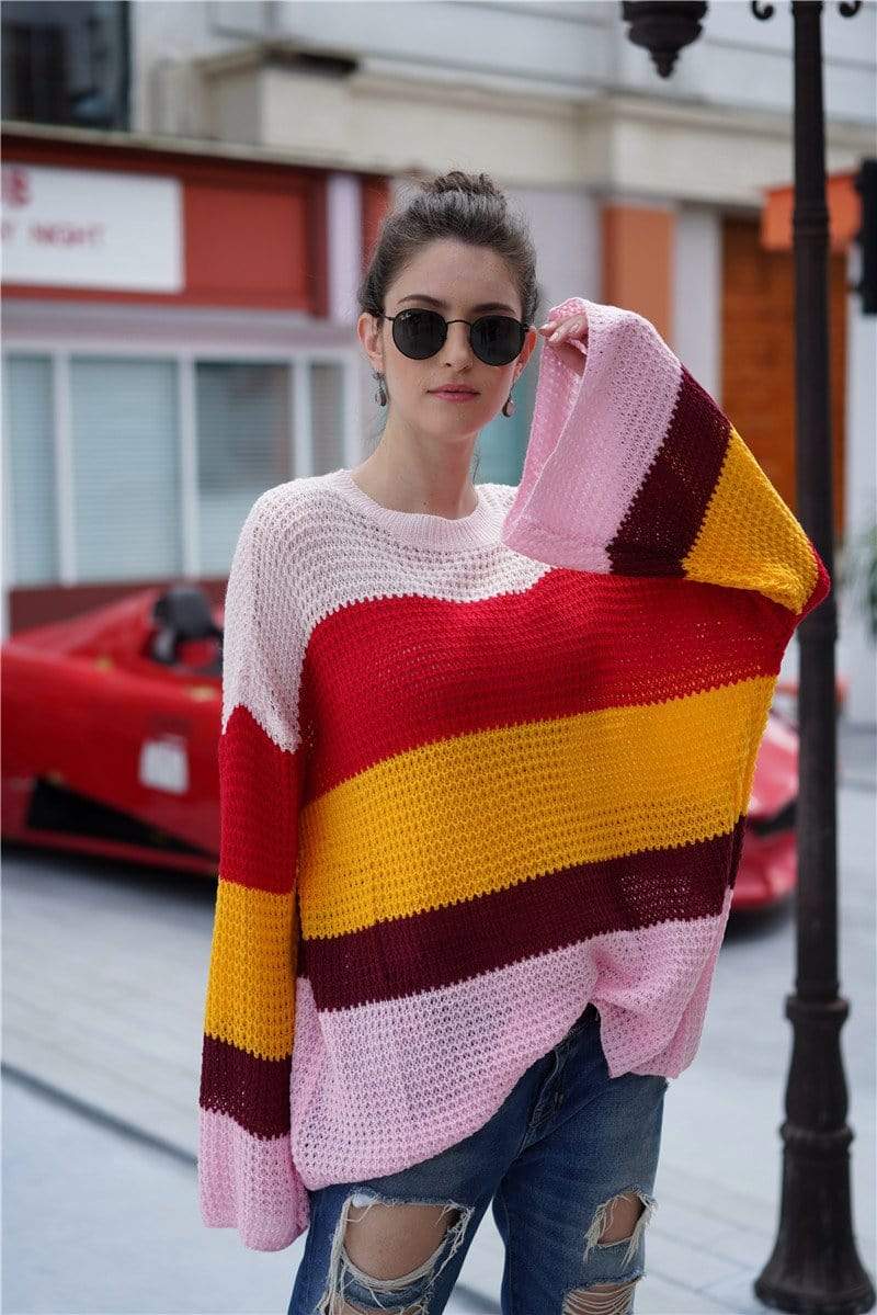 Striped Color Block Light Knit Sweater