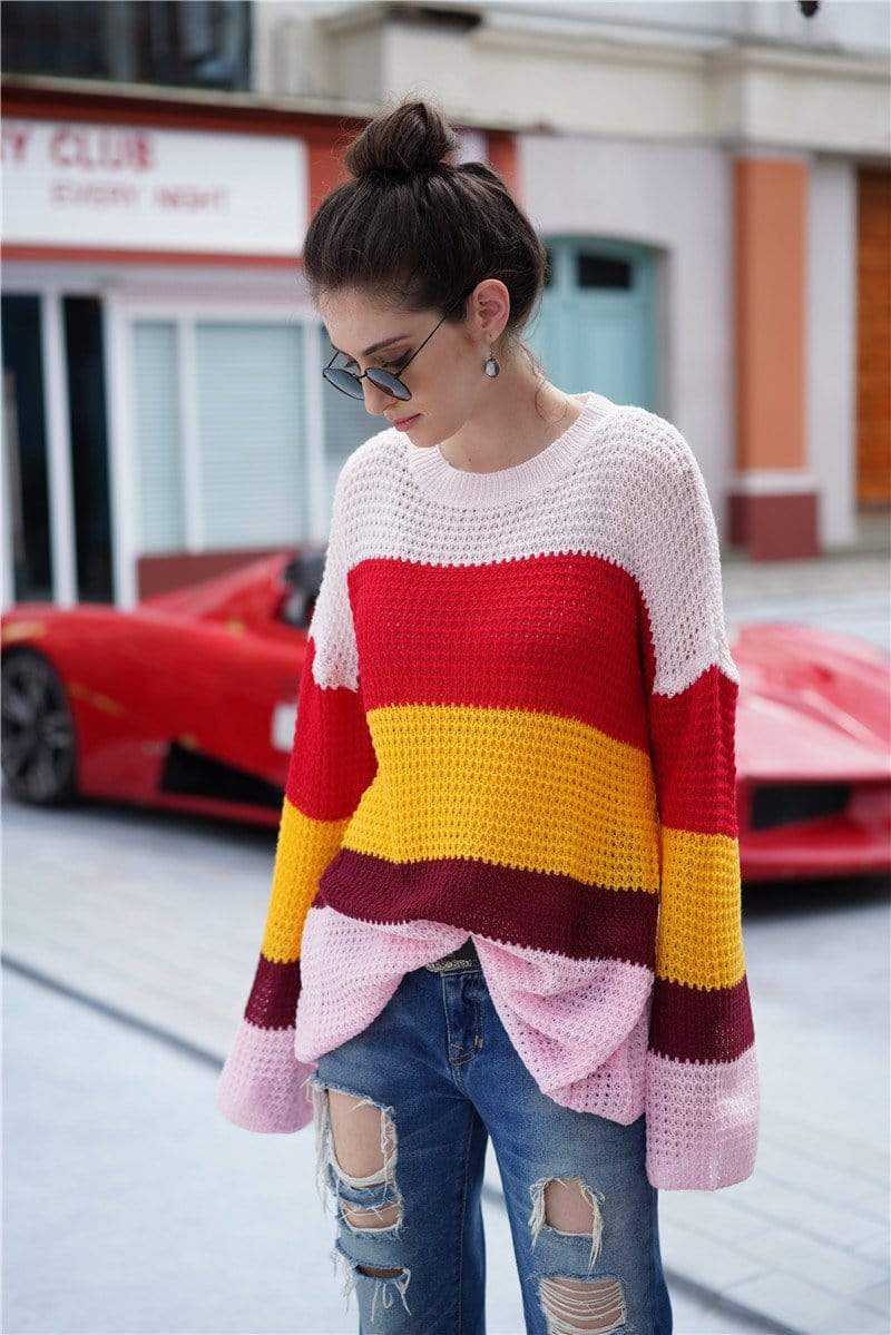 Striped Color Block Light Knit Sweater