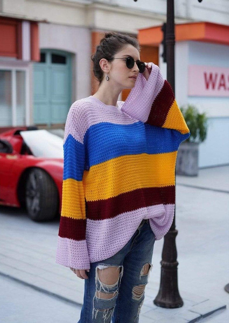 Striped Color Block Light Knit Sweater