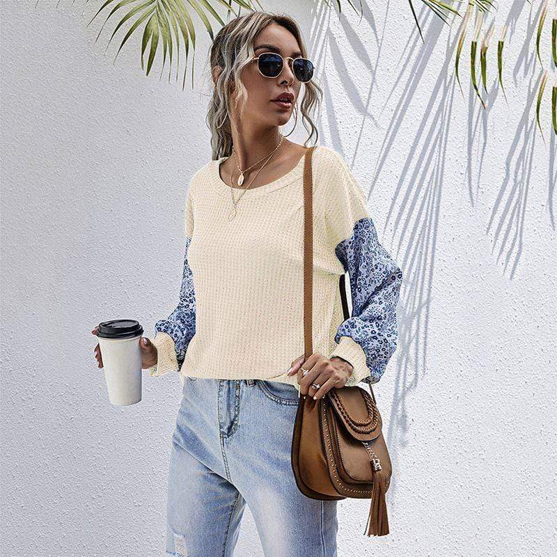 Two Tone Floral Print Sweater