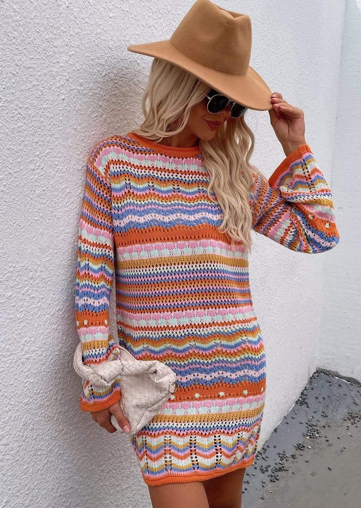 Vibrant Holiday Knit Sweater Dress