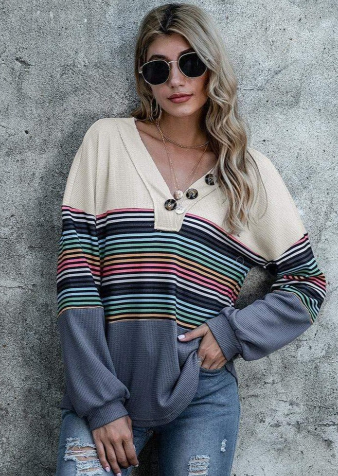 Rainbow Striped Color Block Sweater