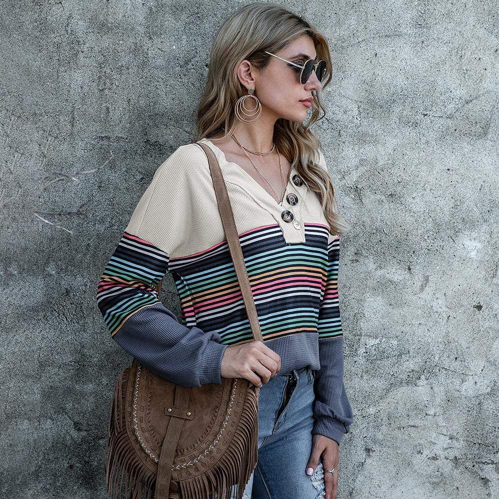 Rainbow Striped Color Block Sweater