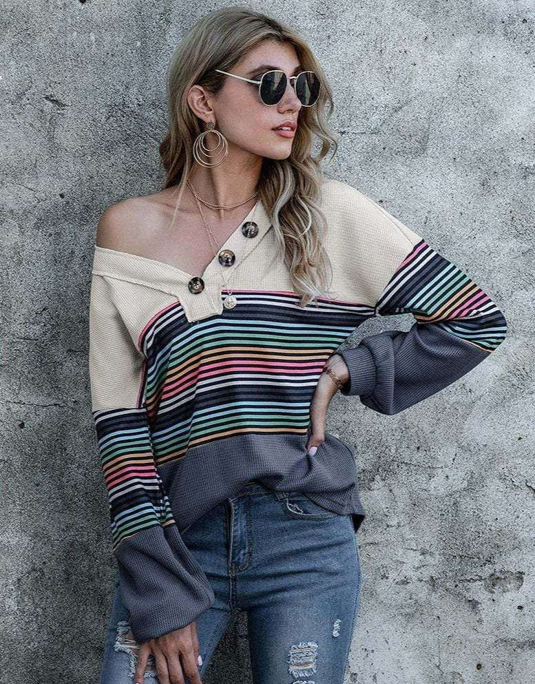 Rainbow Striped Color Block Sweater