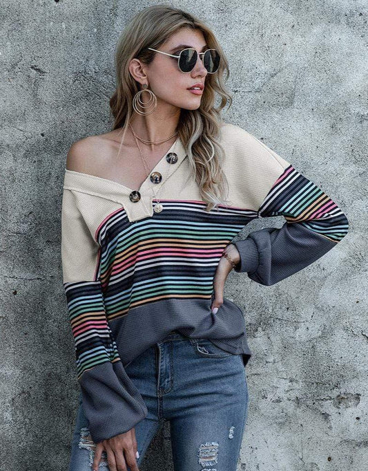 Rainbow Striped Color Block Sweater