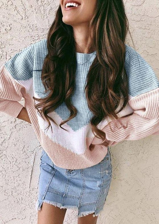 V Striped Waffle Knit Pullover