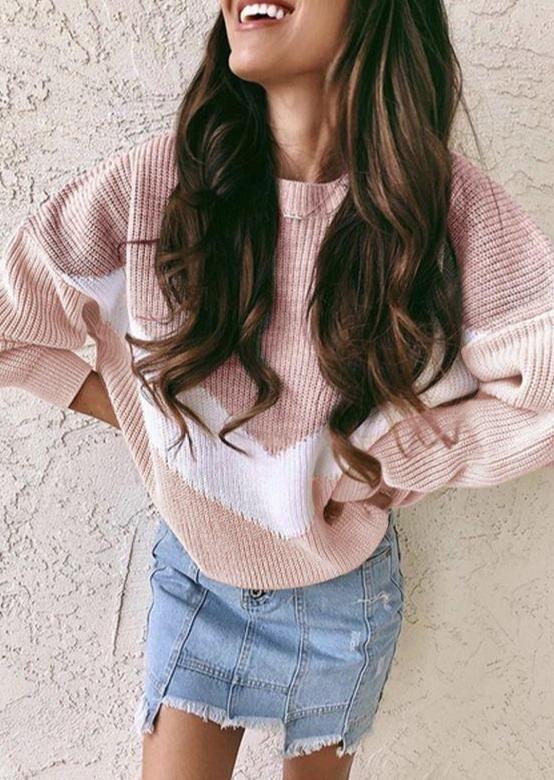 V Striped Waffle Knit Pullover