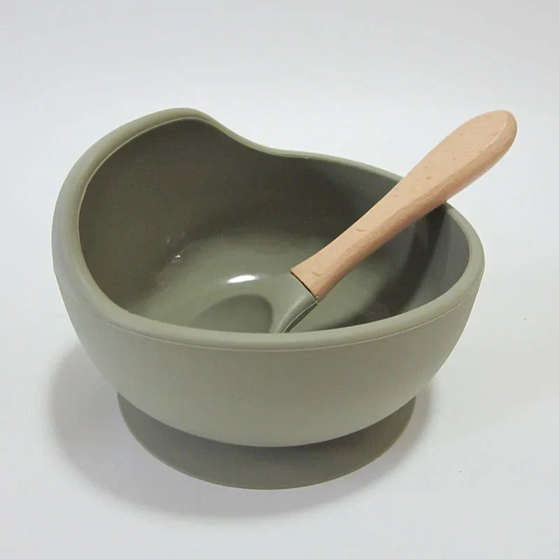Baby Silicone Feeding Set with Wooden Spoon - # BAGE21110004