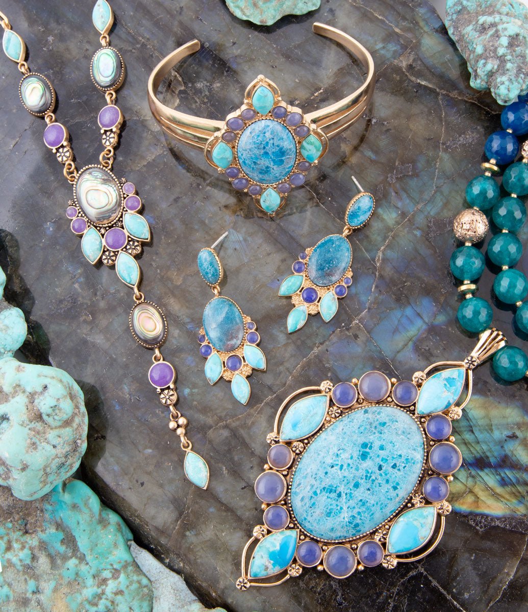 Argo Blue Apatite and Golden Bronze Pendant Necklace