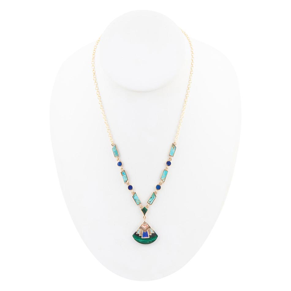 Art Deco Colorful Inlay Golden Necklace