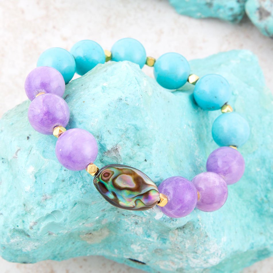 Aruba Blue and Purple Jade Chunky Stretch Bracelet