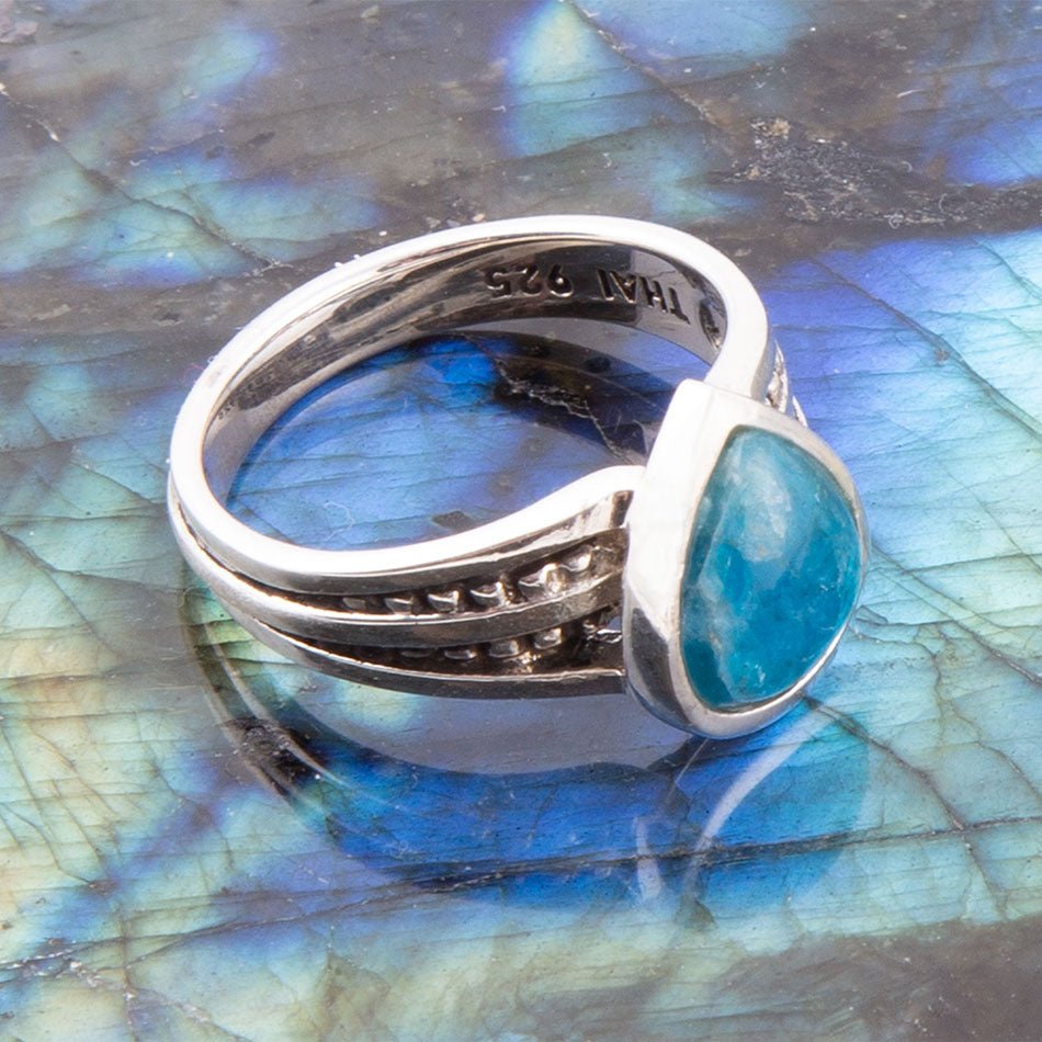 Astro Teardrop Blue Apatite and Sterling Silver Ring