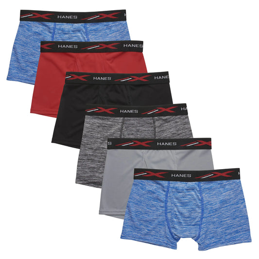 Hanes Boys' X-Temp Boxer Briefs, Moisture Wicking Breathable Underwear, Tagless, Assorted 6 Pack Medium Red/Black/Blue - 6 Pack - # BOAA11410001