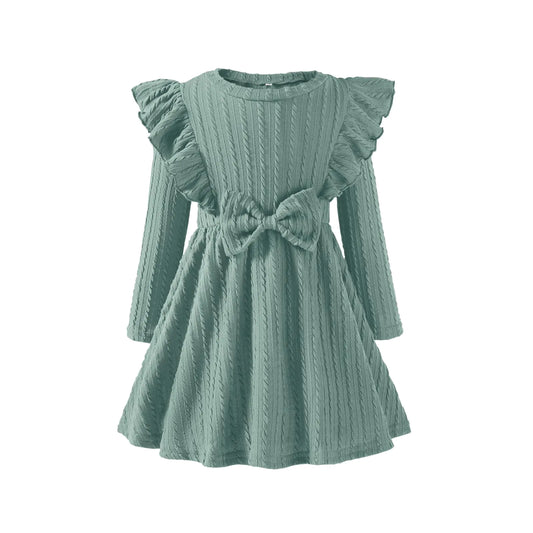 Kionio Toddler Girl Dress-Baby Sweater Dresses-Ruffle Ribbed Knit Long Sleeve A-Line Swing-Fall-Winter - # GIAA211710009
