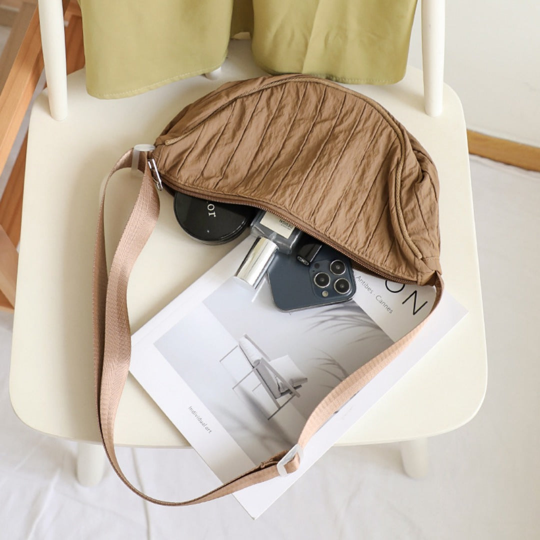 Casual Nylon Cloth Hobo Bag – Simple Pleated Striped Shoulder Bag, Lightweight Shopping Crossbody Small Square Bag