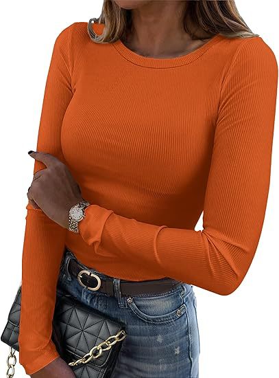 Long-sleeved Elastic Round Neck Rib T-shirt
