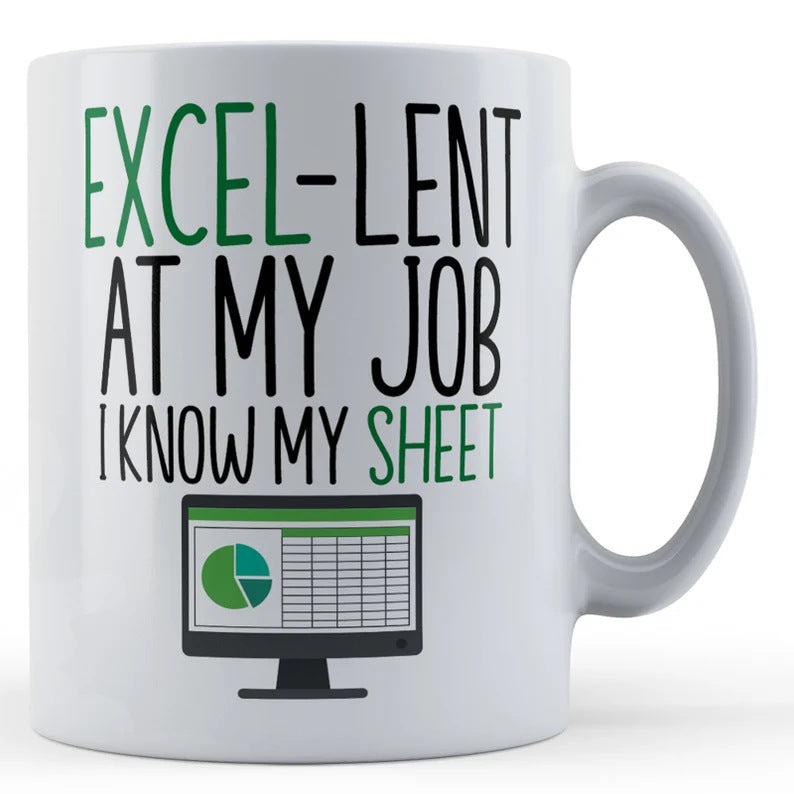 Spreadsheet-themed ceramic coffee mug