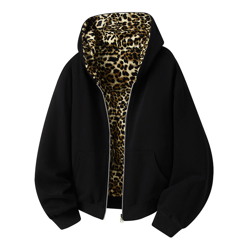 Reversible Leopard Print Hooded Sweatshirt