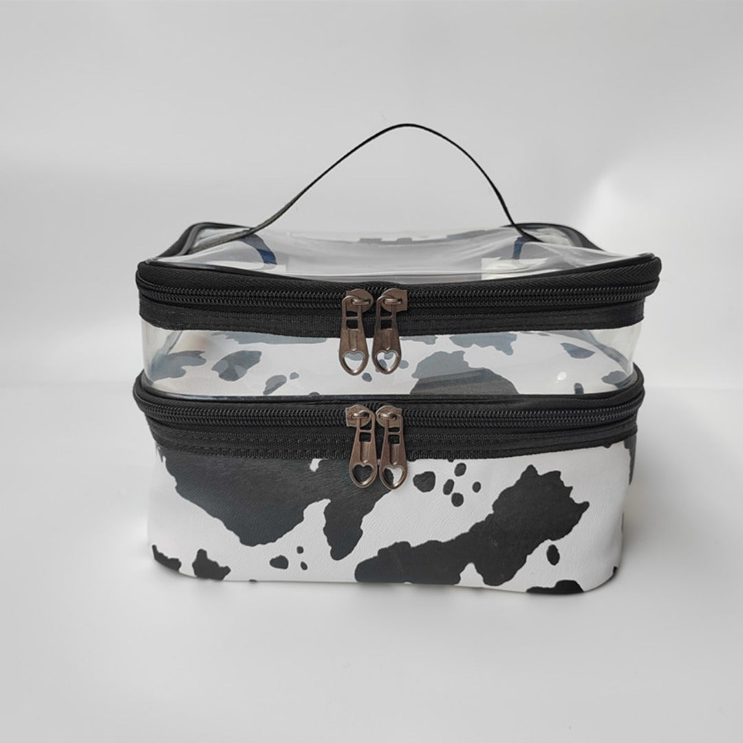 Multifunctional double-layer cosmetic bag, transparent storage bag, travel portable tote bag, large-capacity waterproof toilet bag